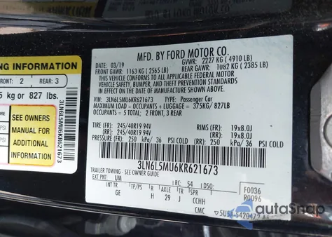 2019 Lincoln Mkz Hybrid Reserve Ii z USA, uszkodzony, nr VIN 3LN6L5MU6KR621673